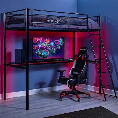 X Rocker Hq High Sleeper Metal Gaming Bed With Desk