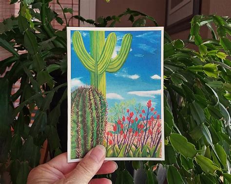 Southwest Saguaro Cactus Blank Greeting Card Southwestern Etsy