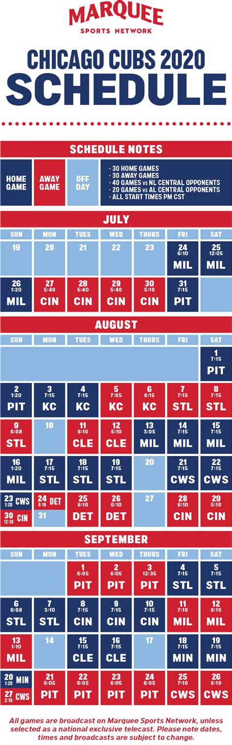The 2021 major league baseball season is the upcoming season planned to begin on april 1 and end on october 3. Cubs Schedule - Marquee Sports Network - Television Home ...