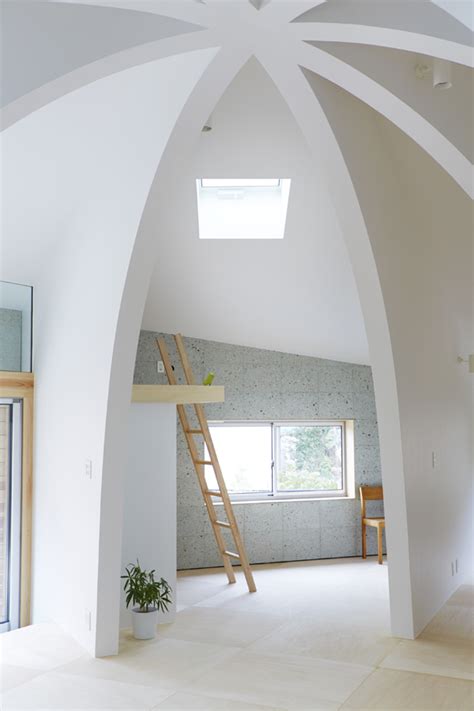 Grid structures of steel and glass. Open-Concept Japanese Family Home With Domed Interior