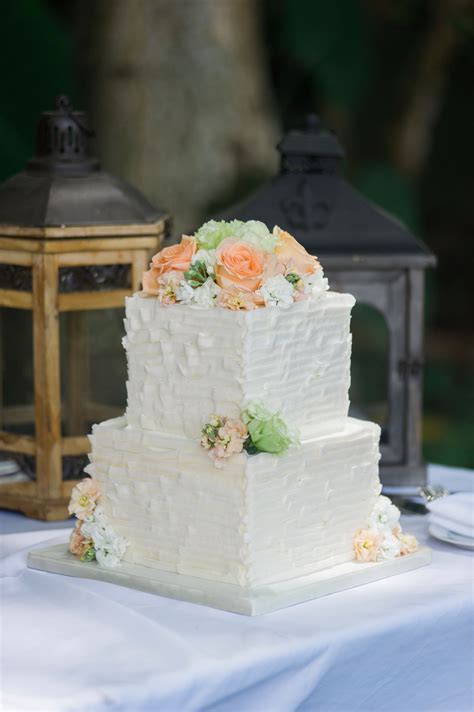 Two Tier Square White Wedding Cake Coral Wedding Cakes Square