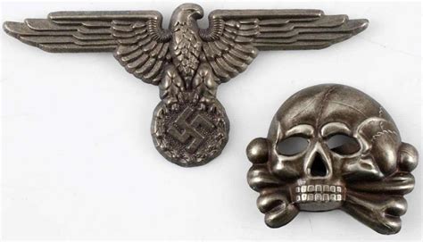 Wwii German Waffen Ss Eagle And Totenkopf Cap Badge