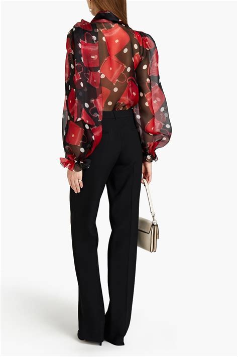 Dolce Gabbana Pussy Bow Printed Silk Organza Blouse The Outnet