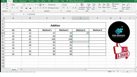 Ms Excel Addition Formula 4 Methods Youtube