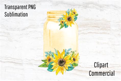 Watercolor Sunflower Mason Jar Clipart Graphic By Graphic Cuts