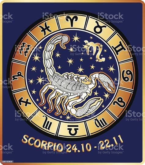 Scorpio Zodiac Signhoroscope Circleretro Illustration Stock