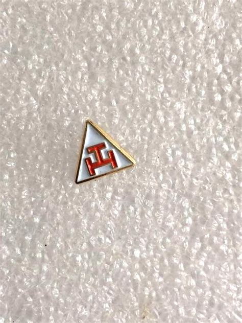 custom small size logo pin royal arch triple tau triangle white and red lapel pin 3 8 wide