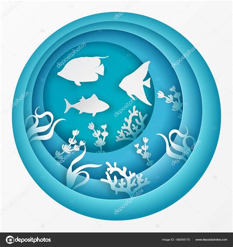 Paper underwater sea cave with fishes, coral reef, seabed — Stock Vector © Meranna #186545170