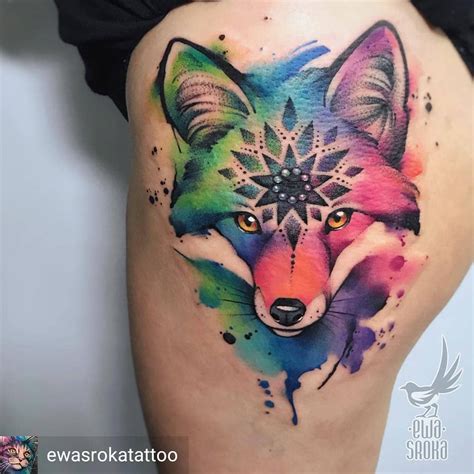 Watercolor hot air balloon tattoo design for sleeve. Watercolor Fox Tattoo by @ewasrokatattoo - done in @avalan ...