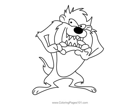 Tasmanian Devil Smiling Coloring Page for Kids - Free Tasmanian Devil