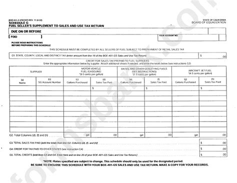 Form Boe G Fuel Seller S Supplement To Sales And Use Tax Return