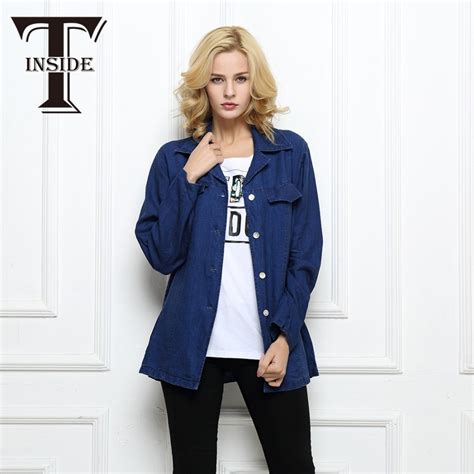 Buy T Inside 2017 Spring Autumn Women Denim Jacket Long Sleeve Pockets Blue