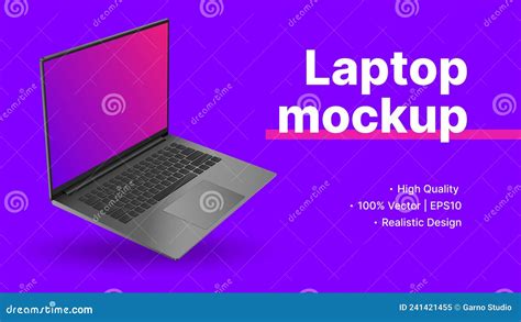 Rotated Laptop Mockup On Violet Background Banner For Advertisement Or