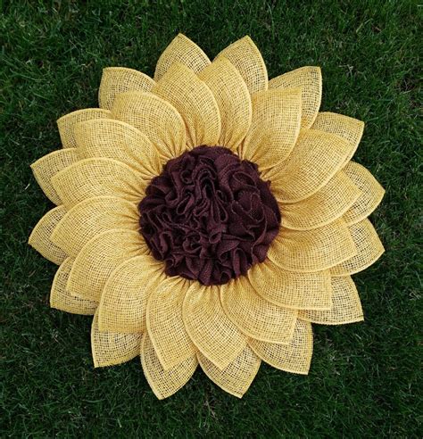 Large Yellow Poly Burlap Sunflower Wreath Front Door Wreath Etsy