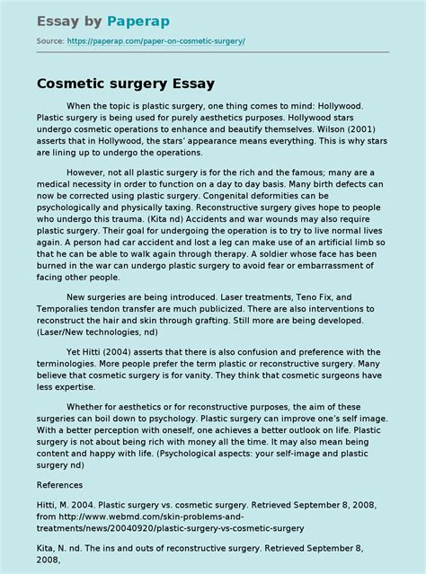 Cosmetic Surgery Hollywood Free Essay Example