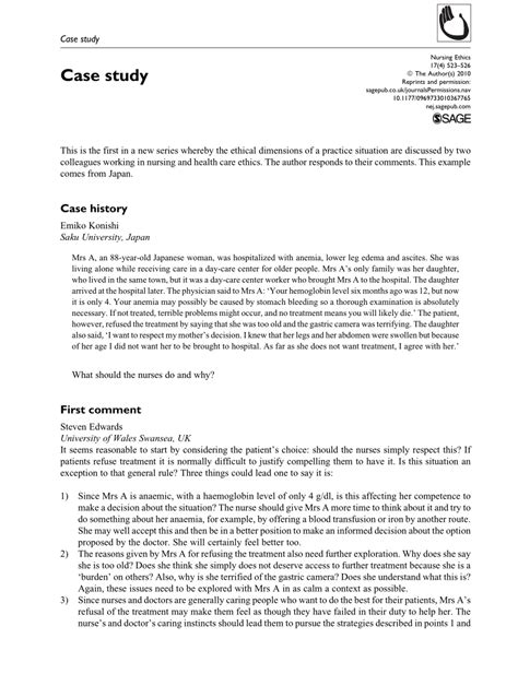 Simply follow the link and download a sample in pdf file to use it as a witting after we have defined the case study purposes and common mistakes to avoid, it is high time we got to the writing process and paper structure. (PDF) Case study. Nursing ethics of treatment refusal by ...