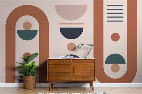 Mid Century Shapes Wallpaper Neutral Design Muralswallpaper Mid