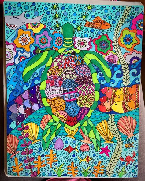Sea Turtle Zentangle Turtle Zentangle Alcohol Markers Artwork