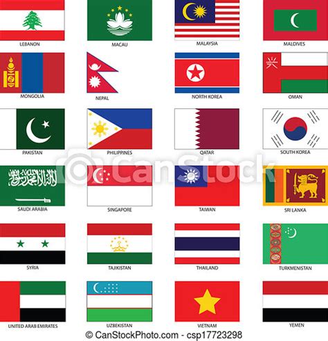 Asian Flags 2 Vector Illustration Of The Flags Of Different Countries
