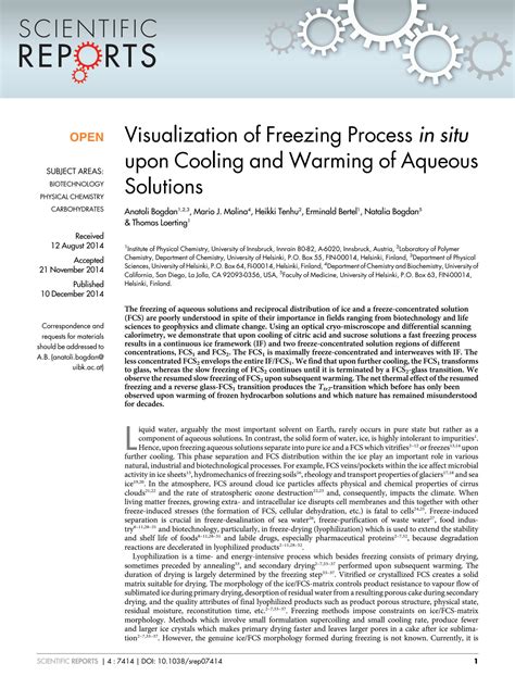 Solution Visualization Of Freezing Process In Situ Upon Cooling And Warming Of Aqueous