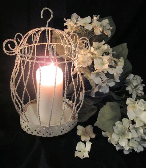 Vintage Round Ivory Wrought Iron French Birdcage Or Candle Lantern For