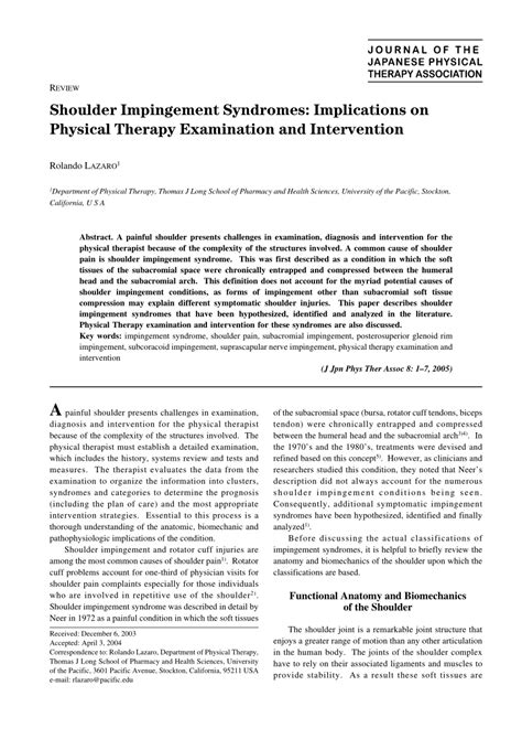 Pdf Shoulder Impingement Syndromes Implications On Physical Therapy