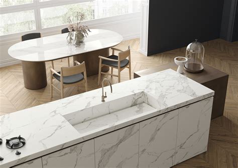 Bright White And Welcoming The Sapienstone Calacatta Countertop For