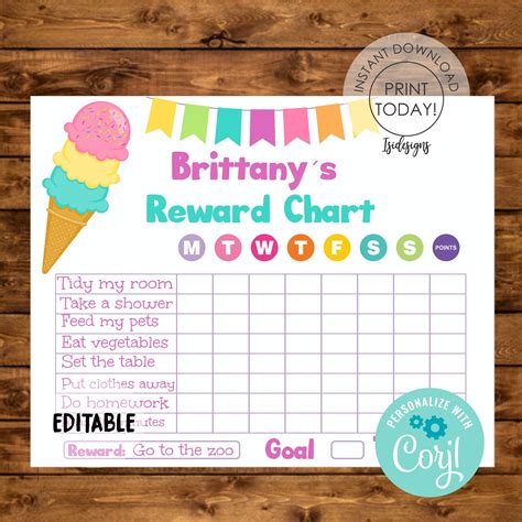 They will also print off just fine to be used as a template for writing directly on. Editable Chore Chart Template Children Reward Chart Ice ...