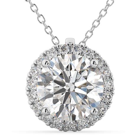Halo Round Diamond Pendant Necklace 14k White Gold 229ct Round
