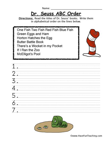 Dr Seuss Books Alphabetical Order Worksheet By Teach Simple