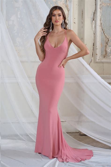 Lucky Number Dusty Pink Cross Back Fishtail Maxi Dress Fishtail