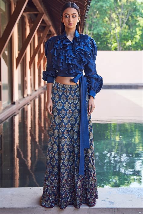 Indigo Blue Printed Skirt Set Design By Payal Jain At Pernias Pop Up