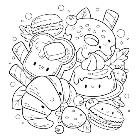 Coloring Page Of Kawaii Food Outline Sketch Drawing Vector Food Cute