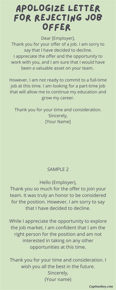 Apologize Letter For Rejecting Job Offer 10 Samples
