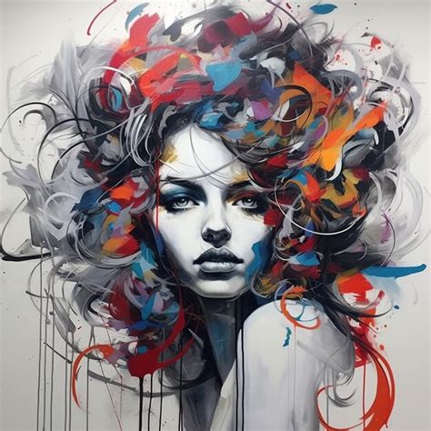 Premium AI Image Rich Graffiti Painting Women Full Face Painted Art