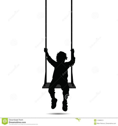Child Swinging Black Vector Silhouette Three Stock Vector