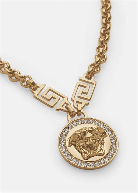 Versace Women S Crystal La Medusa Greca Necklace In White Gold
