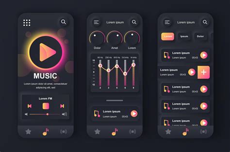 Music Player Concept Neumorphic Templates Set Play Songs Equalizer
