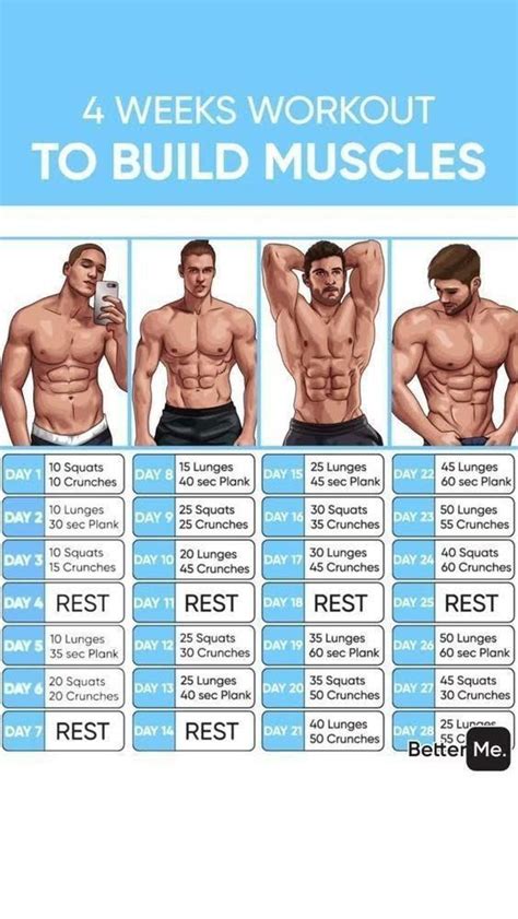 4 Week Work Out To Build Muscles Fun Workouts Gym Workout For Beginners Best Workout Routine
