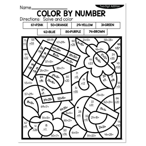 Color By Number 2 Digit Addition Worksheets