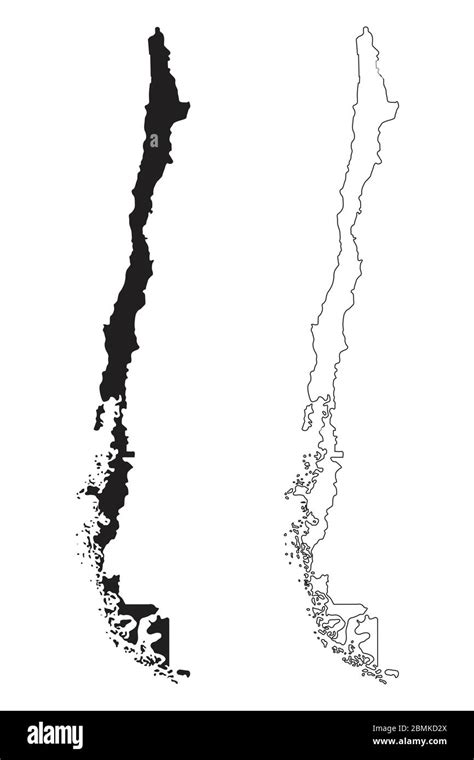 Chile Country Map Black Silhouette And Outline Isolated On White