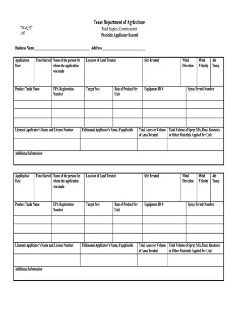 Pesticide Application Record Template Form Fill Out And Sign