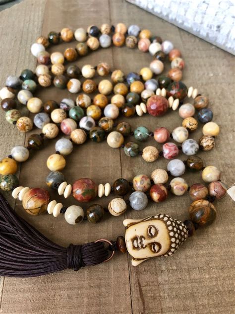 108 Mala Bead Necklace W Semi Precious Gemstone Buddha Etsy
