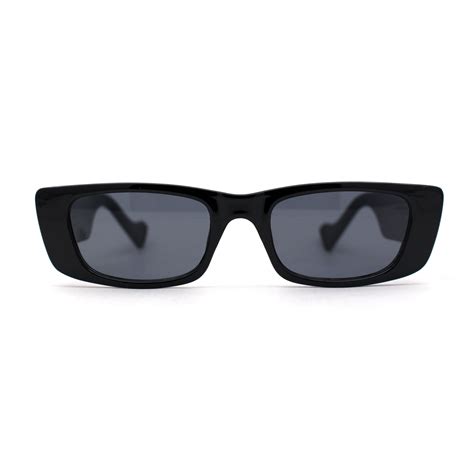 Sa106 Womens Retro Mod Classic Angular Rectangle Sunglasses All Black