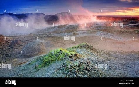 Hot Springs Of Krafla Geothermal Area Iceland Namaskard Stock Photo