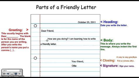 A friendly letter is a letter written to your friends, relatives, or your business partner. Writing a Friendly Letter - YouTube