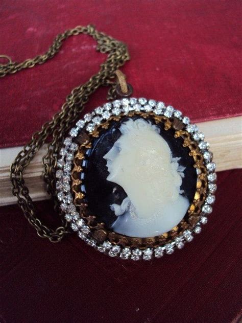 Vintage Cameo Necklace Rhinestones Set In Antique Copper And Etsy