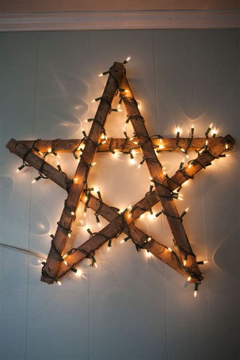 Hand Made Rustic Wooden Star With Christmas Lights Etsy Diy