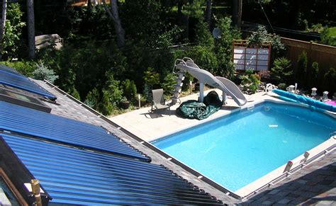 The pool water is diverted by a valve through the panels, getting the heat from the sun and returning the warmed water to your pool. Mississauga solar swimming pool heating