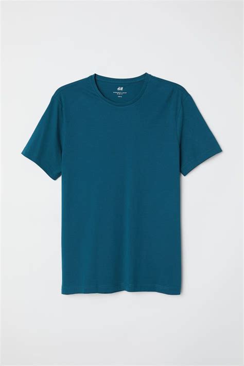 Slim Fit Round Neck T Shirt Dark Turquoise Men Handm Us Shirts T